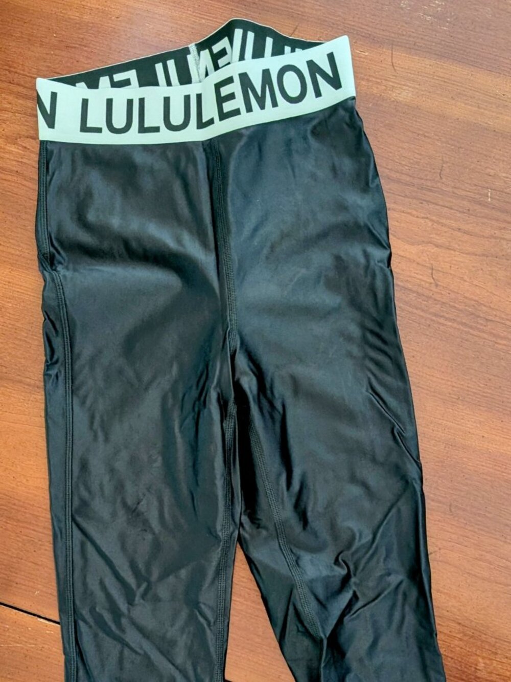 Lululemon Wunder Under Shine Leggings Green Logo Waistband